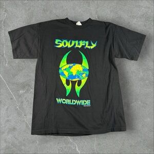 Vintage Soulfly Shirt Mens Large Black‎ 90s Metal One World One Tribe Worldwide